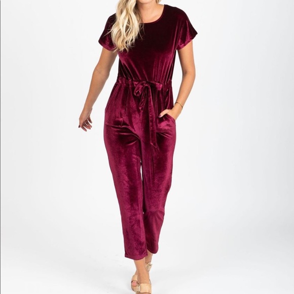 piper and scoot Pants - Burgundy Velvet Jumpsuit